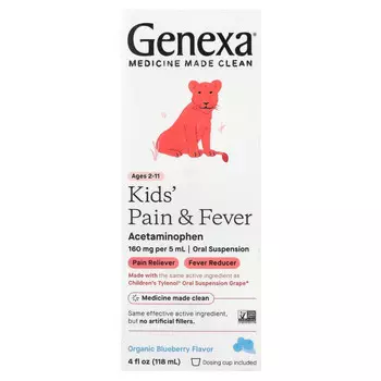 Genexa, Kid's Pain & Fever, для детей от 2 лет, органическая голубика, 118 мл (4 жидк. Унции)