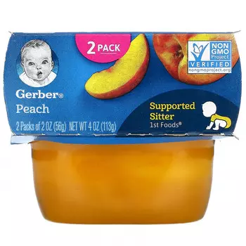 Gerber, персиковое пюре, 2 баночки в упаковке, по 56 г (2 унции) каждая