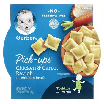 Gerber, Pick-Ups, Chicken &amp; Carrot Ravioli in a Chicken Broth, Toddler, 12+ Months, 6 oz (170 g)