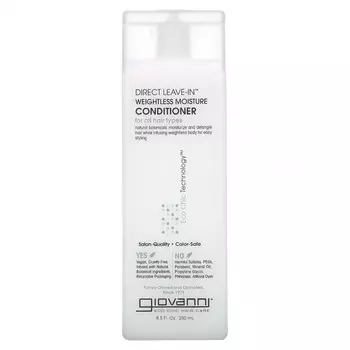 Giovanni, Direct Leave-In, несмываемый невесомый кондиционер для увлажнения волос, для всех типов волос, 250 мл (8,5 жидк. унции)