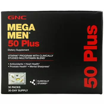 GNC, Mega Men, мультивитамины для мужчин старше 50 лет, 30 пакетиков