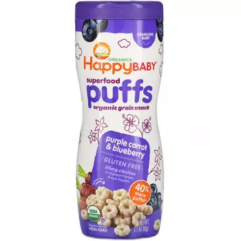 Happy Family Organics, колечки из суперфудов, снек из органических злаков, фиолетовая морковь и голубика, 60 г (2,1 унции)