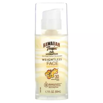 Hawaiian Tropic, Silk Hydration, Weightless Face, невесомый солнцезащитный лосьон для лица без масел, SPF 30, 50 мл