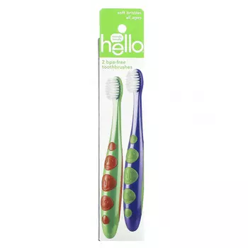 Hello, Дети, зубная щетка без бисфенола А, с мягкой щетиной, для всех возрастов, 2 зубные щетки