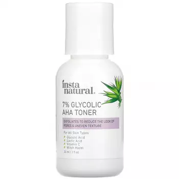 InstaNatural, тонер с 7%-ной гликолевой кислотой и АГК, 30 мл (1 жидк. унции)