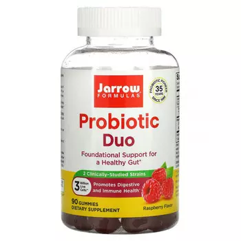 Jarrow Formulas, Дуэт пробиотиков, малина, 3 млрд, 90 жевательных таблеток