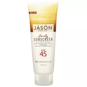 Jason Natural, Family, натуральное солнцезащитное средство, SPF 45, 113 г (4 унции)