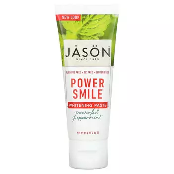 Jason Natural, Power Smile, отбеливающая паста, мощная перечная мята, 85 г (3 унции)