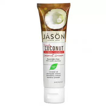 Jason Natural, Simply Coconut, отбеливающая зубная паста, кокосовый крем, 119 г (4,2 унции)