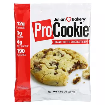 Julian Bakery, Pro Cookie, арахисовая паста и шоколадная крошка, 55,6 г (1,96 унции)