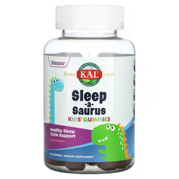 KAL, Dinosaurs, Sleep-a-Saurus, для здорового сна, со вкусом клубники, 60 жевательных таблеток