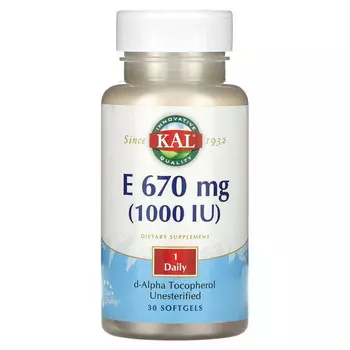 KAL, E, 670 мг (1000 МЕ), 30 мягких таблеток