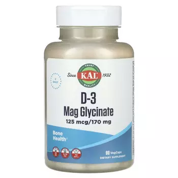 KAL, Глицинат магния D-3, 125 мкг / 170 мг, 90 вегетарианских капсул