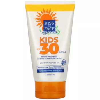 Kiss My Face, Organics, Kids, минеральный солнцезащитный лосьон широкого спектра действия, SPF 30, 100 мл (3,4 жидк. унции)