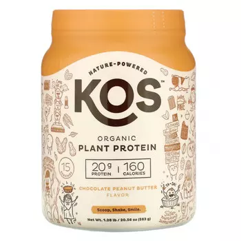 KOS, Органический растительный протеин, шоколадное и арахисовое масло, 583 г (1,28 фунта)