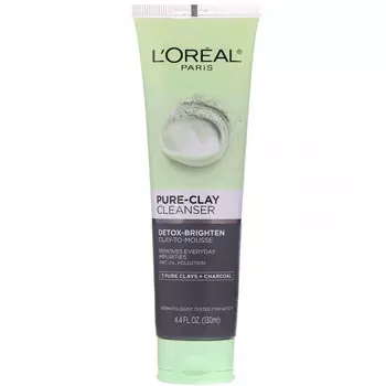 L'Oreal, Очищающее средство Pure-Clay, детоксикация и сияние, 3 вида глины + древесный уголь, 130 мл