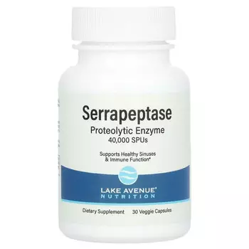 Lake Avenue Nutrition, серрапептаза, протеолитический фермент, 40 000 SPU, 30 растительных капсул
