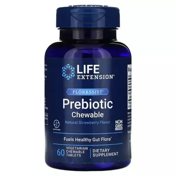 Life Extension, FLORASSIST Prebiotic Chewable, с натуральным клубничным вкусом, 60 жевательных таблеток