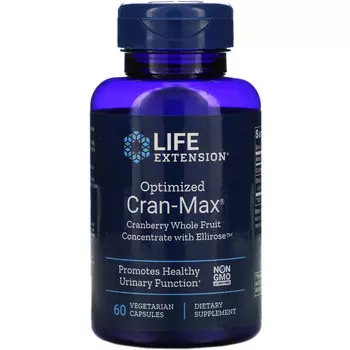 Life Extension, Optimized Cran-Max, концентрат из цельных ягод клюквы с Ellirose, 60 вегетарианских капсул