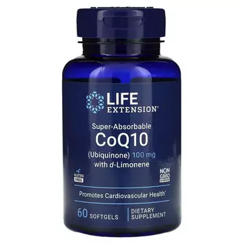 Life Extension, Super-Absorbable CoQ10, суперусваиваемый коэнзим Q10 (убихинон) с d-лимоненом, 100 мг, 60 капсул
