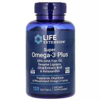 Life Extension, суперомега-3 плюс, 120 капсул