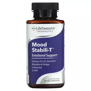 LifeSeasons, Mood Stabili-T, добавка для поддержки хорошего настроения, 60 вегетарианских капсул