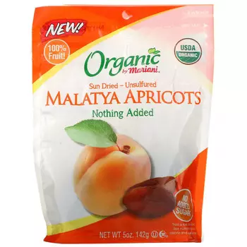 Mariani Dried Fruit, Органические сушеные на солнце - несульфидные, абрикосы малатья, 142 г (5 унций)
