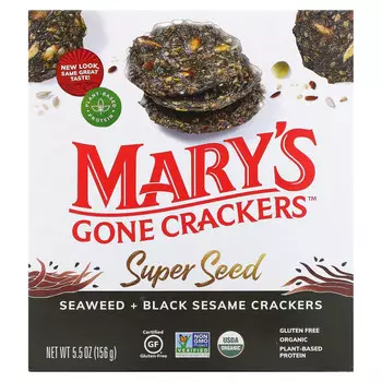 Mary's Gone Crackers, Super Seed, зерновые крекеры, водоросли и черный кунжут, 155 г (5,5 унции)