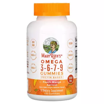MaryRuth Organics, Жевательные мармеладки с омега 3-6-7-9, персик, манго, абрикос, без сахара, 120 жевательных таблеток