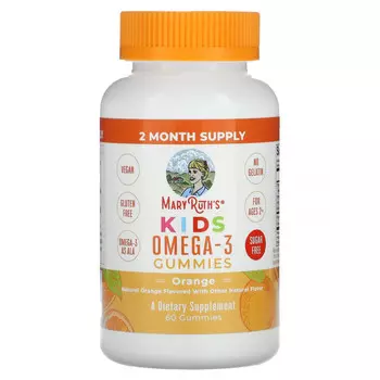 MaryRuth Organics, Жевательные таблетки с омега-3 для детей, для детей от 2 лет, со вкусом апельсина, 60 жевательных таблеток
