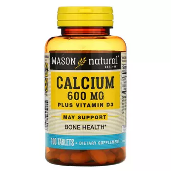 Mason Natural, Кальций плюс витамин D3, 600 мг, 100 таблеток