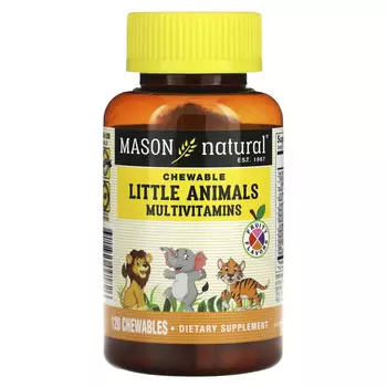 Mason Natural, Little Animals, мультивитамины, фруктовый вкус, 120 жевательных таблеток