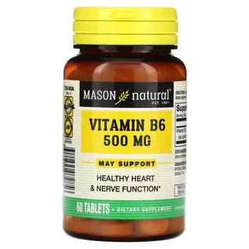 Mason Natural, Витамин B6, 500 мг, 60 таблеток