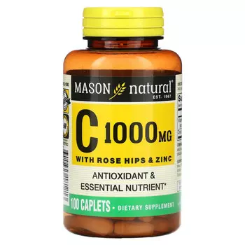 Mason Natural, Витамин C с шиповником и цинком, 1000 мг, 100 капсул