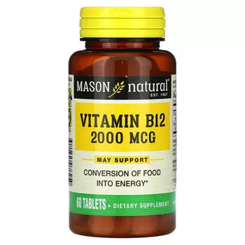 Mason Natural, витамин B12, 2000 мкг, 60 таблеток