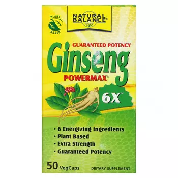 Natural Balance, Ginseng Powermax 6X, 50 вегетарианских капсул