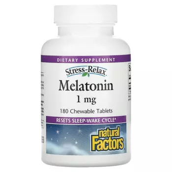 Natural Factors, Stress-Relax, мелатонин, 1 мг, 180 жевательных таблеток