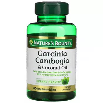 Nature's Bounty, Гарциния камбоджийская и кокосовое масло, 60 мягких таблеток с быстрым высвобождением