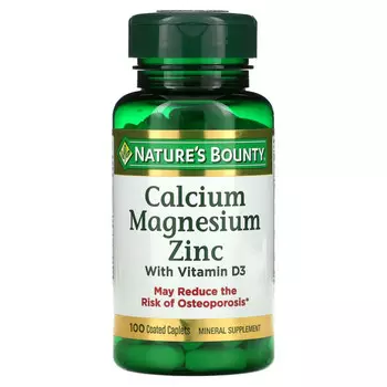 Nature's Bounty, Кальций, магний и цинк с витамином D3, 100 капсул в оболочке