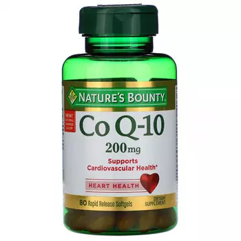 Nature's Bounty, Коэнзим Q-10, 200 мг, 80 мягких желатиновых капсул с быстрым высвобождением