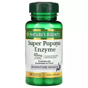 Nature's Bounty, Super Papaya Enzyme, мята, 15 мг, 90 жевательных таблеток