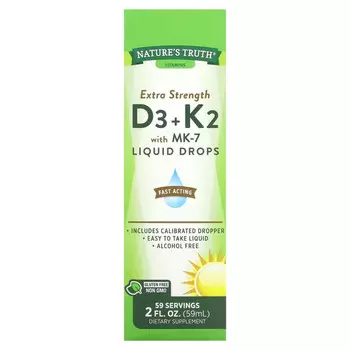 Nature's Truth, Extra Strength D3 + K2 с жидкими каплями MK-7, 59 мл (2 жидк. Унции)