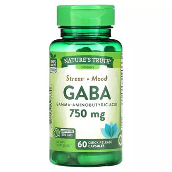 Nature's Truth, Gaba, гамма-аминомасляная кислота, 750 мг, 60 капсул с быстрым высвобождением