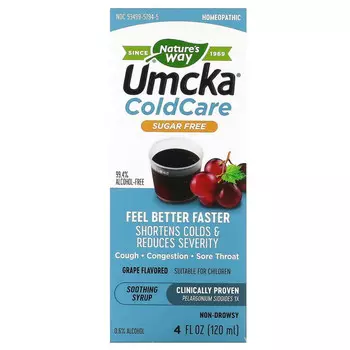Nature's Way, Umcka ColdCare, успокаивающий сироп, без сахара, с виноградом, 120 мл (4 жидк. Унции)