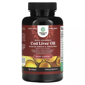 Natures Craft, Жир печени дикой исландской трески, 100 капсул