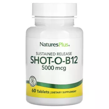 NaturesPlus, Shot-O-B12 с замедленным высвобождением, 5000 мкг, 60 таблеток