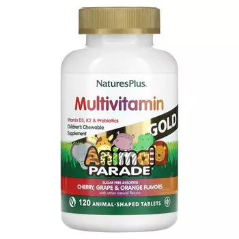 NaturesPlus, Source of Life, Animal Parade Gold, жевательные мультивитамины с микроэлементами для детей, ассорти, 120 таблеток в форме животных