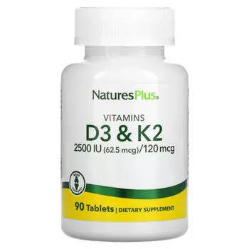 NaturesPlus, Витамины D3 и K2, 90 таблеток