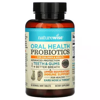 NatureWise, пробиотики для здоровья ротовой полости, для детей и взрослых, со вкусом мяты, 50 жевательных таблеток
