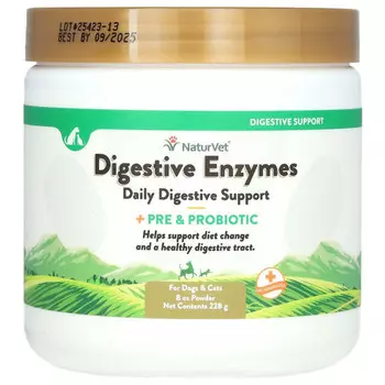 NaturVet, пищеварительные ферменты, пребиотики и пробиотики, для собак и кошек, в форме порошка, 227 г (8 унций)